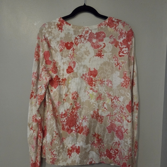 Eddie Bauer Women's V-neck Button Up Tan/Pink Cotton Preppy Cardigan Size XL - Picture 2 of 6